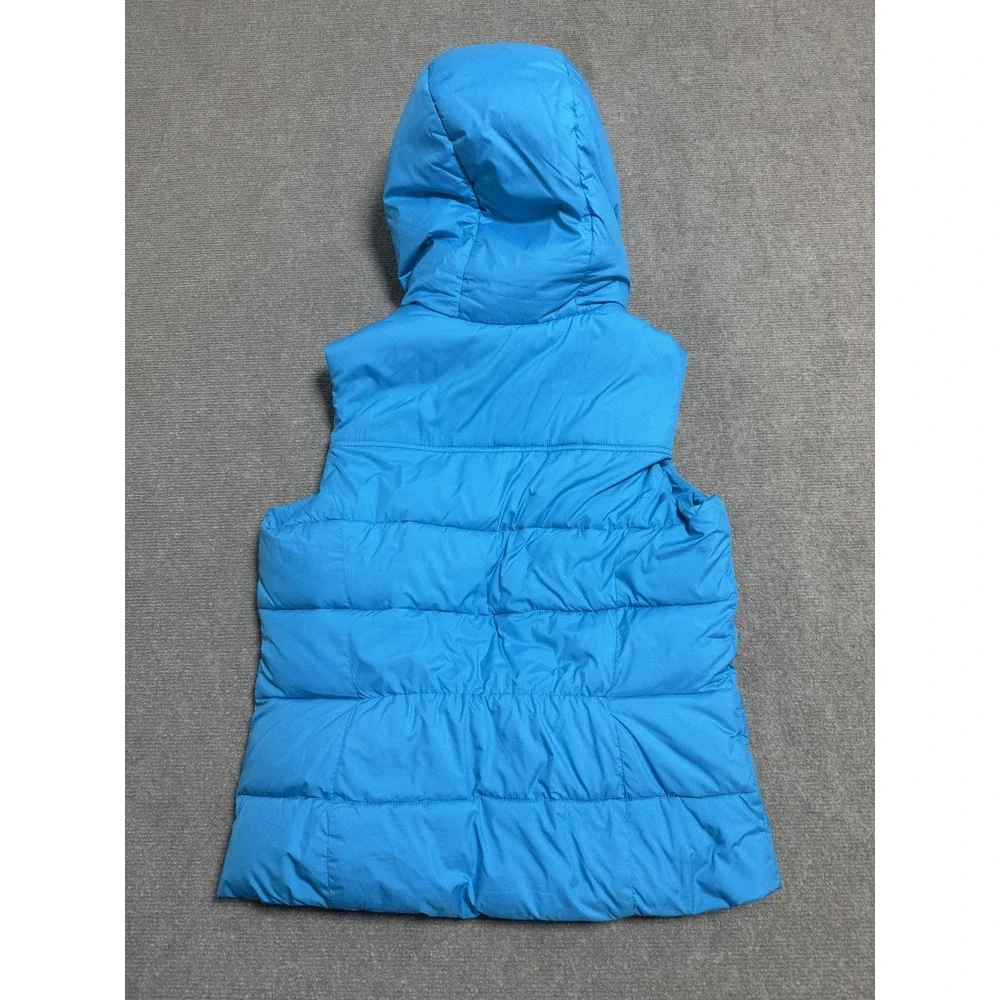 Hollister Puffer Vest Womens Large Blue Hooded Fleece Lined Quilted Seagull Logo